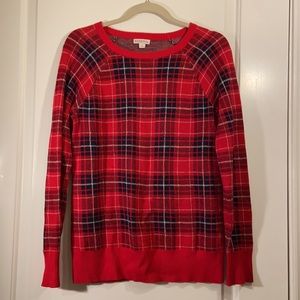 Target Brand Merona red black &white plaid sweater
